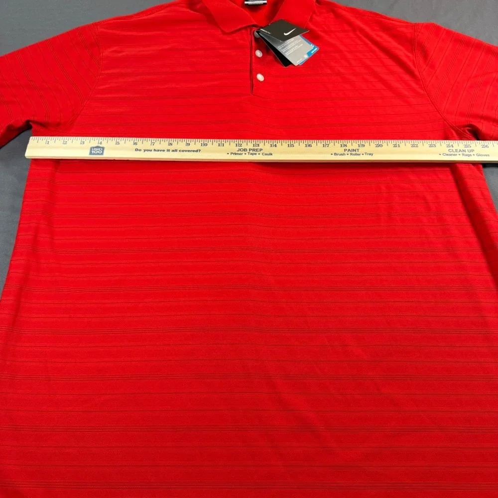 Nike Golf Mens XXL Dri-FIT Red Striped Short Sleeve Polo Shirt LOGO